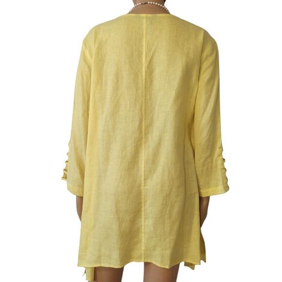 NWT Ali Miles Women's Size XL Solid Yellow Linen Long Tunic Blouse Top - Picture 2 of 11